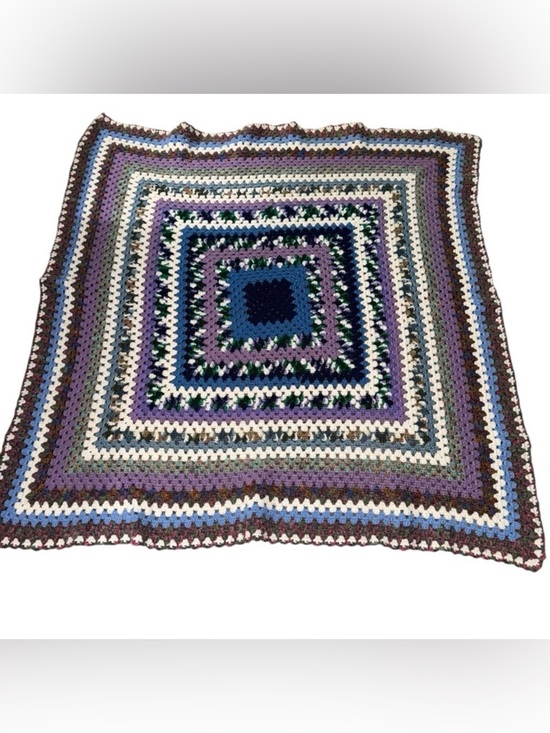 Other - 📌Handmade Crochet Granny Square Throw Blanket Blue Purple Green Afghan 52x52